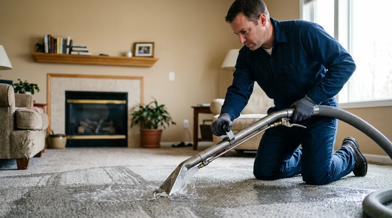 Water damage restoration technician working near Zumbrota, MN